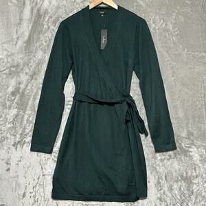 NWT Lulus Literary Lover Wrap Sweater Dress Womens Size L Forest Green Corpcore